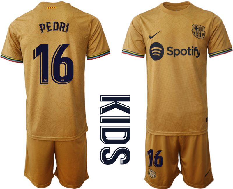 Youth 2022-2023 Club Barcelona away yellow #16 Soccer Jersey